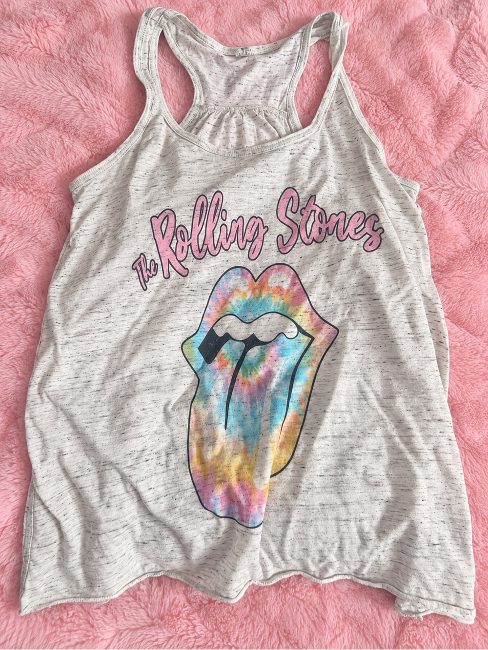 Rolling Stones Tie-Dye Logo Racerback Tank - Pink/White